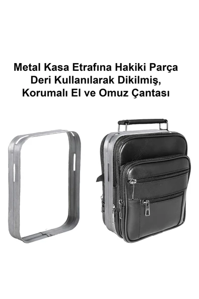 Lederax Hakiki Deri Çelik Kasalı El Çantası Büyük Boy LD119 - Resim 12