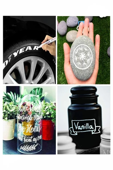 Beyaz Keçeli Markör Kalem 2 Adet Yağlı Bazlı Kalıcı Marker Kalem Hızlı Kuruma Cam Metal Lastik Seramik Ahşap Taş Plastik - 3