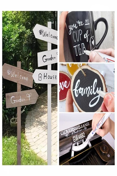 Beyaz Keçeli Markör Kalem 3 Adet Yağlı Bazlı Kalıcı Marker Kalem Hızlı Kuruma Cam Metal Lastik Seramik Ahşap Taş Plastik - 4