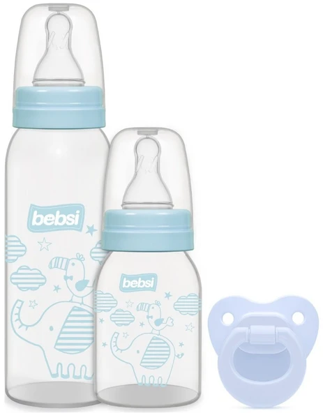 Bebsi Biberon ve Emzik Seti PP Mavi (250ML+ 125ML+ Emzik)