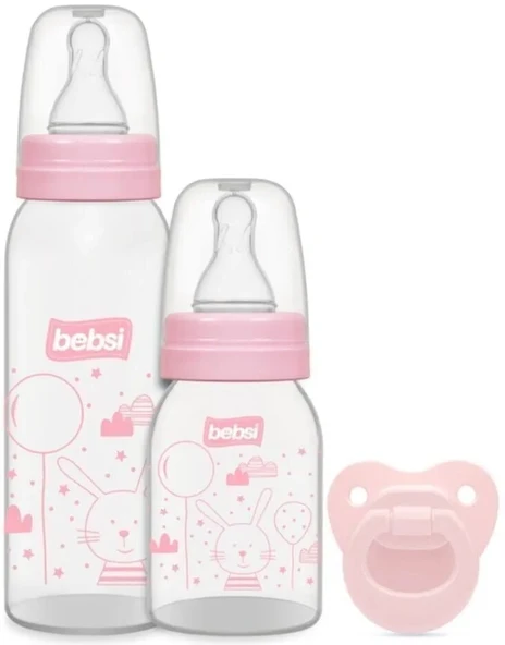 Bebsi Biberon ve Emzik Seti PP Pembe (250ML+ 125ML+ Emzik)