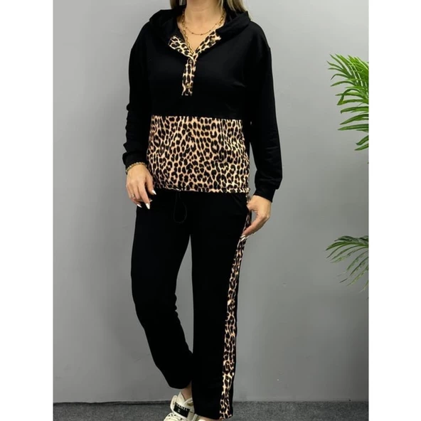 Lucky Life Kadın Uzun Kollu Leopar Detay Sweat Ve Yanı Leopar şerit Detay Pantolon Ikili Takım - 6