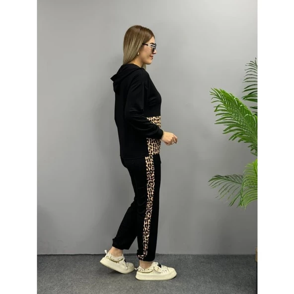 Lucky Life Kadın Uzun Kollu Leopar Detay Sweat Ve Yanı Leopar şerit Detay Pantolon Ikili Takım - 7
