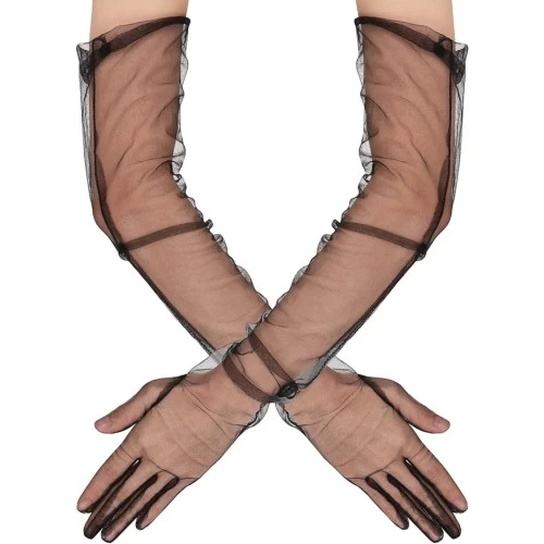 Uzun Boy Likralı Siyah Yetişkin Mega Tül Eldiven ürün görseli 1