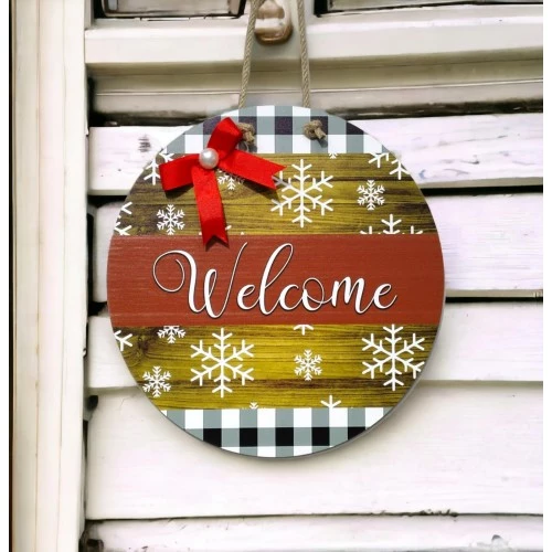 Dijital Baskı Kırmızı Kurdeleli İncili Welcome Kapı Süsü 30 Cm Kapı Süsü - 3