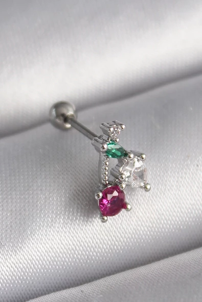 316L Çelik Gümüş Renk Zirkon Taşlı Tragus Piercing - TJ-PR1227 ürün görseli 1