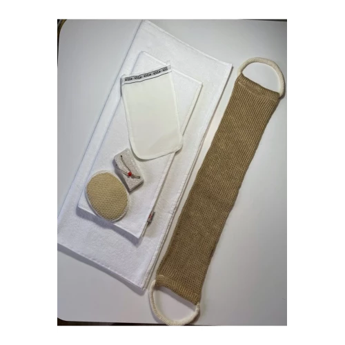 %100 Keten Sırt Lifi, Yüz Lifi, Kese, Ponza Taşı 1. Sınıf Baş Ve Vücut Havlusu 6lı Banyo Hamam Seti - 2