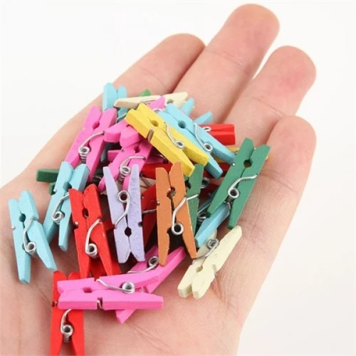 Ahşap Renkli Mini Mandal 100 Adet - 2