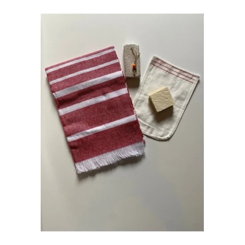 Gelin Hamamı Seti, Premium Peştemal , Ponza Topuk Taşı, Doğal Zeytinyağı Sabun, Kese 4lü Set - 2