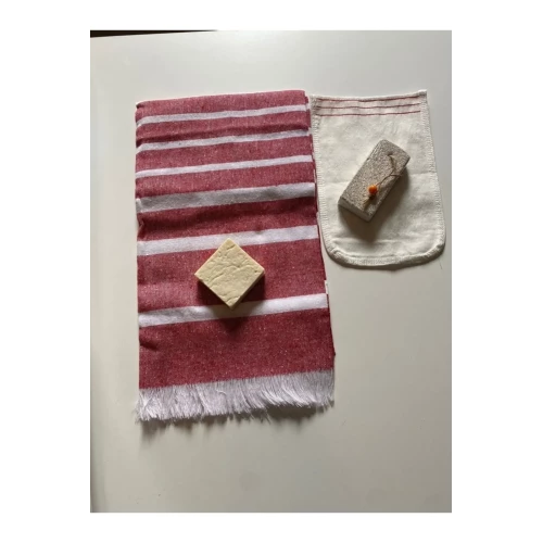 Gelin Hamamı Seti, Premium Peştemal , Ponza Topuk Taşı, Doğal Zeytinyağı Sabun, Kese 4lü Set - 3