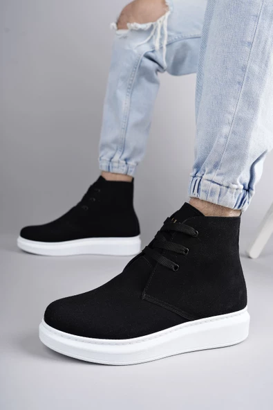 Matteo Bağcıklı Süet Erkek Günlük Spor Siyah Beyaz Bot - 2