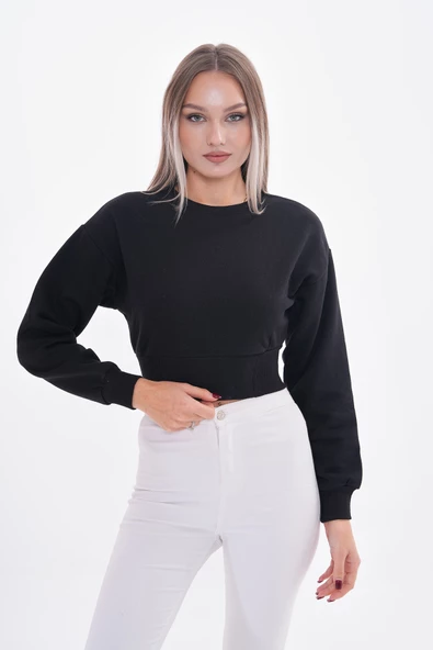 Pamuklu Kumaş Crop Sweatshirt