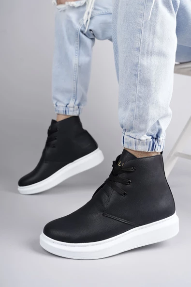 Matteo Bağcıklı Deri Erkek Günlük Spor Siyah Beyaz Bot - 2