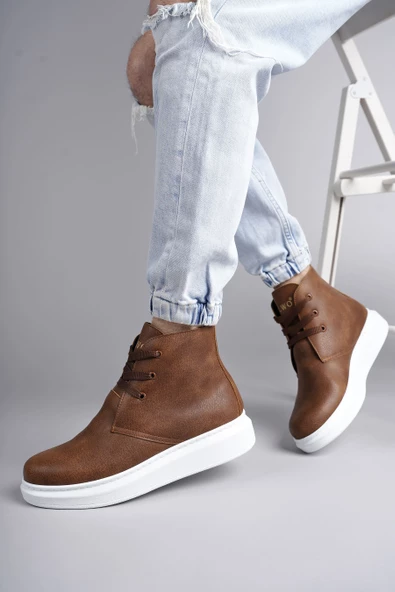 Matteo Bağcıklı Deri Erkek Günlük Spor Taba Beyaz Bot - 4