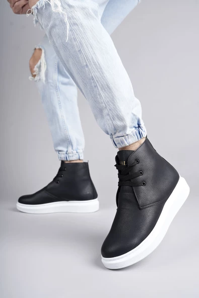 Matteo Bağcıklı Deri Erkek Günlük Spor Siyah Beyaz Bot