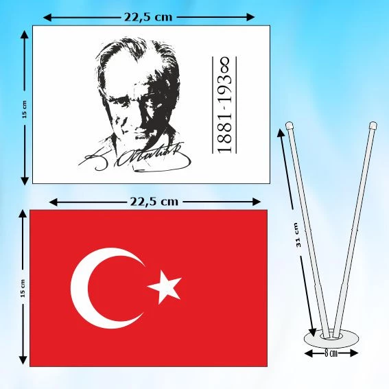 İKİLİ TÜRK BAYRAĞI ve ATATÜRK POSTERİ - 3