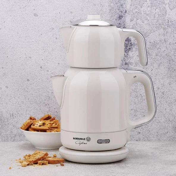 Korkmaz Çaytema Dayanıklı  Elektrikli Çaydanlık 1.7 lt Vanilya- Krom Renk A331-08 - Resim 2