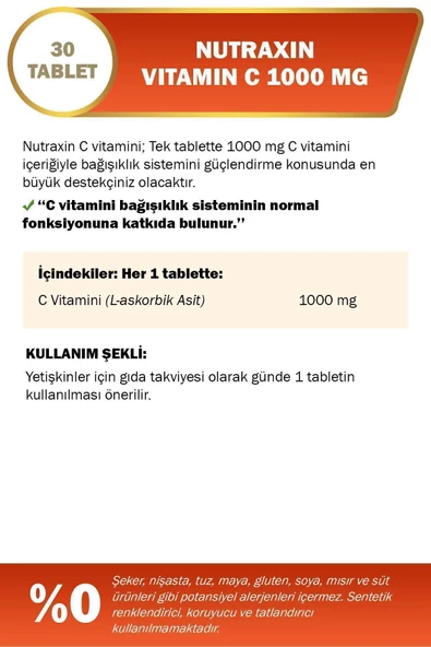 Nutraxin C Vitamin 1000 Mg - C Vitamini Deposu Zaman Salınımlı 30 Tablet - 3