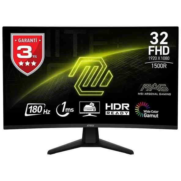 MSI 31.5" VA MAG 32C6 1MS 180HZ HDMI-DP KAVISLI GAMING MONİTÖR 2560X1440 ürün görseli