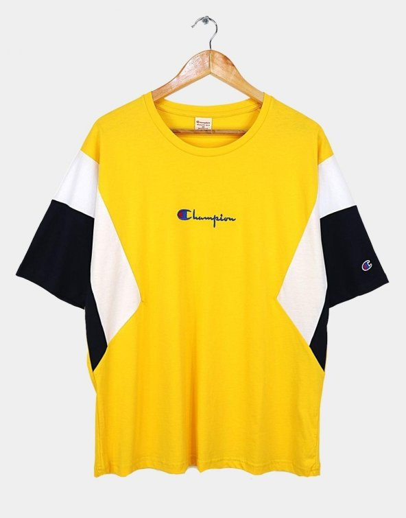 Champion Oversize Blok Renk Erkek Tişört Sarı