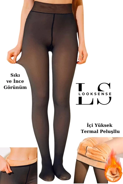 Looksense Kadın İçi Yüksek Termal Polarlı Peluş Dışı İnce Ten Görünümlü Toparlayıcı Külotlu Çorap 1000 - Resim 3