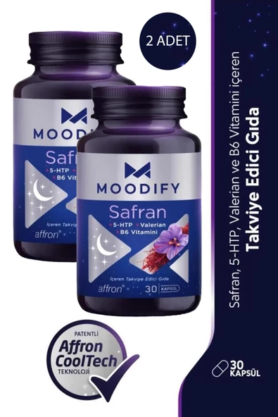 Moodify Safran 5 HTP Valerin Vitamin B6 30 Kapsül 2 Adet