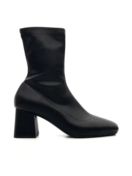 Potinonline K900 Kadın Küt Burun Streç Kalın Topuk Bot