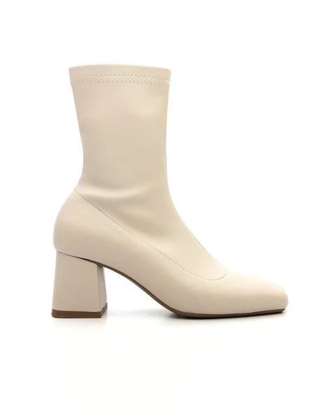 Potinonline K900 Kadın Küt Burun Streç Kalın Topuk Bot - 5