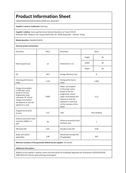 Samsung DW60DG550FSRTR 5 Programlı 13 Kişilik Inox Bulaşık Makinesi - 4