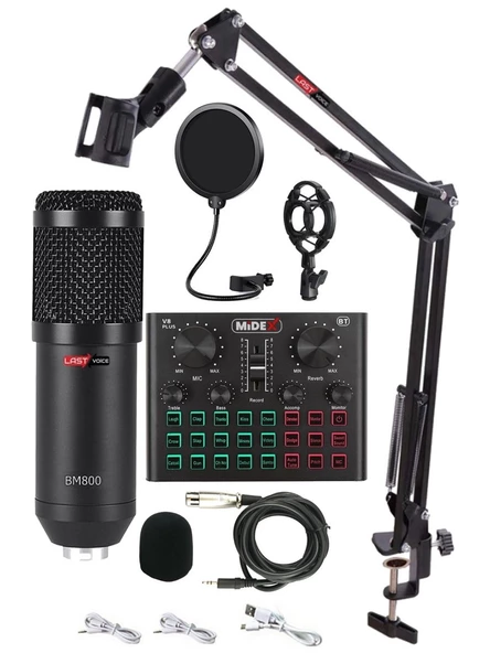 Lastvoice BM800 Live Set Efektli Ses Kartı Mikrofon Stand Kayıt Canlı Yayın Seti (PC ve Telefon)