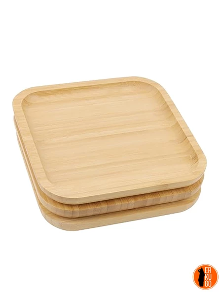 6 Adet Bambu Kare Servis Tabağı, Sunum Seti (25x25 cm) - 5