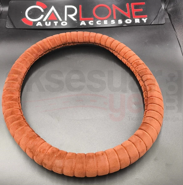 Tay Tüyü Peluş Geçme Direksiyon Kılıfı-Spor Görünüm-Kahverengi-İç 32-Dış 38cm - 4