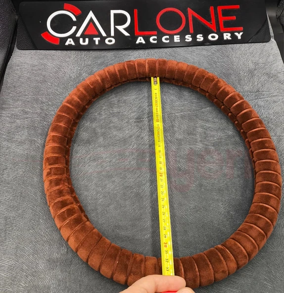 Tay Tüyü Peluş Geçme Direksiyon Kılıfı-Spor Görünüm-Kahverengi-İç 32-Dış 38cm - 3