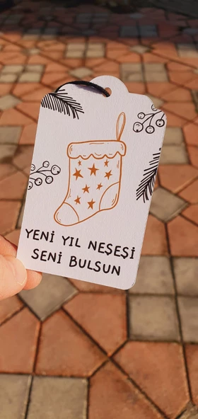 Yılbaşı delikli kart 6 adet -türkçe model - Yeni yıl hediye kartı - Yılbaşı kartı - yeni yıl tebrik kartı / not kartı / özel gün - 11