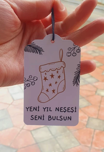 Yılbaşı delikli kart 6 adet -türkçe model - Yeni yıl hediye kartı - Yılbaşı kartı - yeni yıl tebrik kartı / not kartı / özel gün - 7