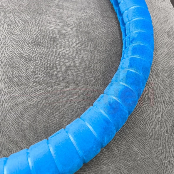 Tay Tüyü Peluş Geçme Direksiyon Kılıfı-Spor Görünüm-Mavi-İç 32-Dış 38cm - 2