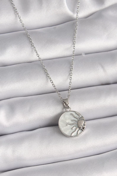 Gümüş Renk Zincir Beyaz Sedefli Gün Batımı Model Kadın Kolye - EBJ241123W29331 ürün görseli