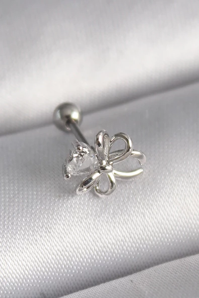 Gümüş Renk Zirkon Taş Detay Kurdele Model Tragus Piercing - EBJ241123W29440 ürün görseli