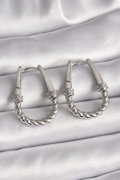 Gümüş Renk Zirkon Taş Detaylı Burma Halka Model Kadın Küpe - EBJ241123W29346 ürün görseli