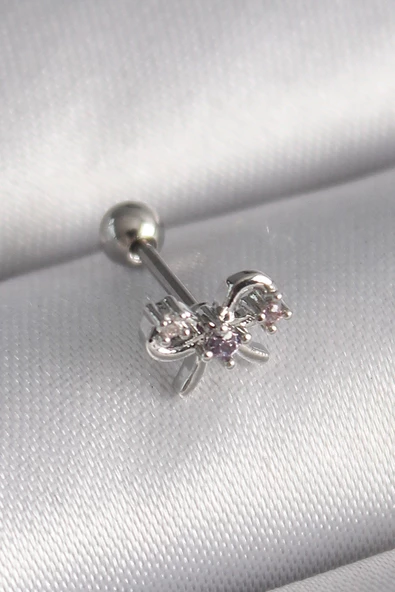 Gümüş Renk Zirkon Taşlı Kurdele Tragus Piercing - EBJ241123W29416 ürün görseli