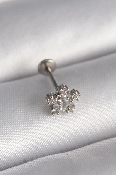 Gümüş Renk Zirkon Taşlı Yıldız Model Tragus Piercing - EBJ241123W29492 ürün görseli