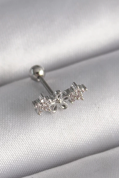 Gümüş Renk Zirkon Taşlı Çiçek Tragus Piercing - EBJ241123W29398 ürün görseli