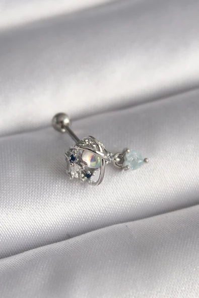 Gümüş Renk Zirkon Taşlı Sallantı Kalp Detay Tragus Piercing - EBJ241123W29512 ürün görseli