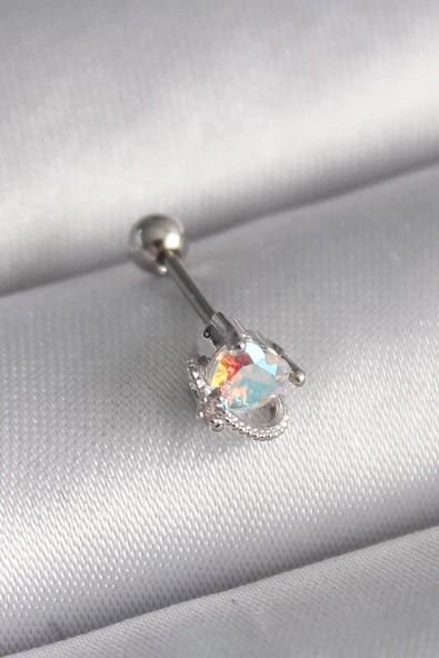 Gümüş Renk Zirkon Taşlı Kalp Tragus Piercing - EBJ241123W29394 ürün görseli