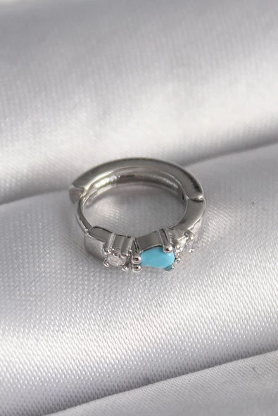 Gümüş Renk Zirkon Taşlı Mavi Boncuk Detay Tragus Piercing - EBJ241123W29476 ürün görseli