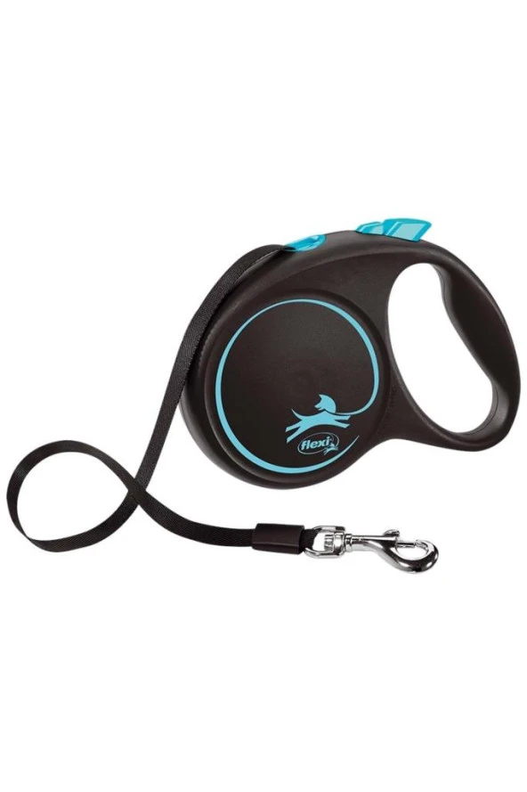 Flexi Black Design 5M Şerit M Mavi Otomatik Köpek Gezdirme Tasması