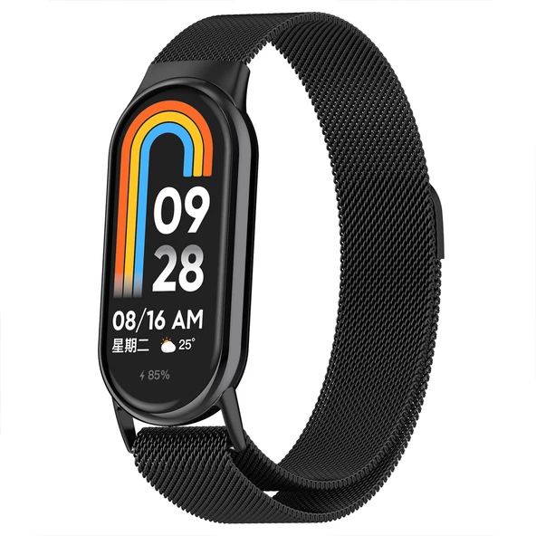 Sneezy Xiaomi Mi Band 8 Uyumlu Metal Hasır Kordon  Siyah