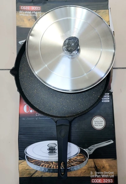 OMS 3293 Çevirme Kapaklı Bazlama Gözleme Balık Tavası Döküm 34 Cm Siyah - Resim 3