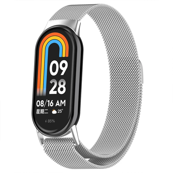 Sneezy Xiaomi Mi Band 8 Uyumlu Metal Hasır Kordon  Gümüş