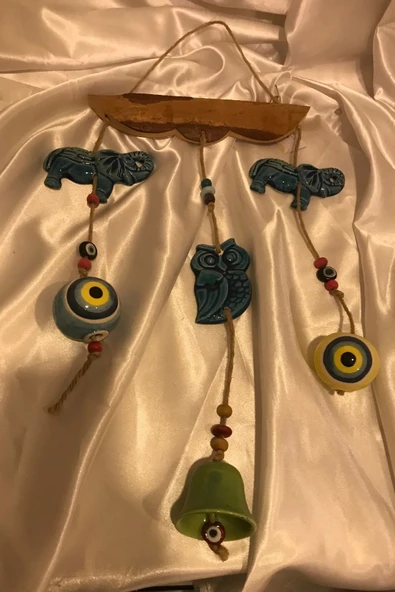 Duvar Süsü El İşi Taş NazarBoncuk Fil Baykuş Çan - Resim 9